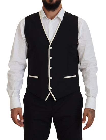 Elegant Black and White Slim Fit Three Piece Suit