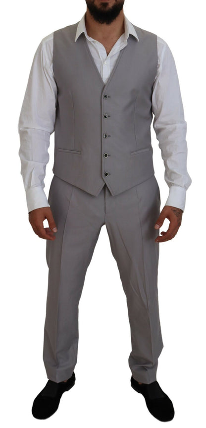 Elegant Silver Slim Fit Three-Piece Suit