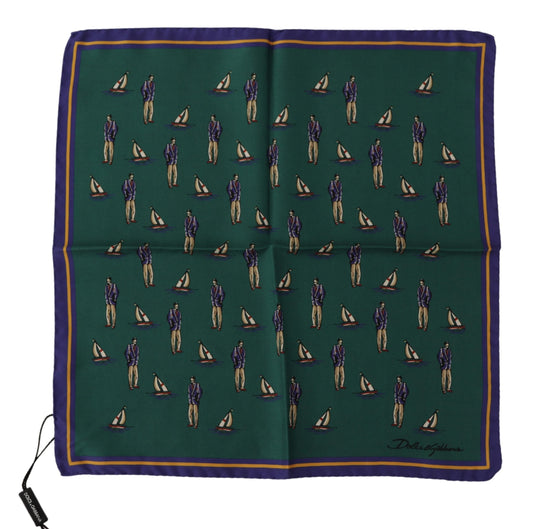 Elegant Green Silk Men's Square Scarf