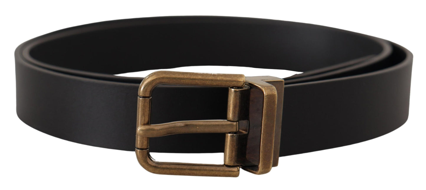 Elegant Black Leather Belt with Vintage Buckle