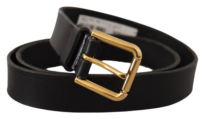 Sleek Black Leather Belt with Metal Buckle