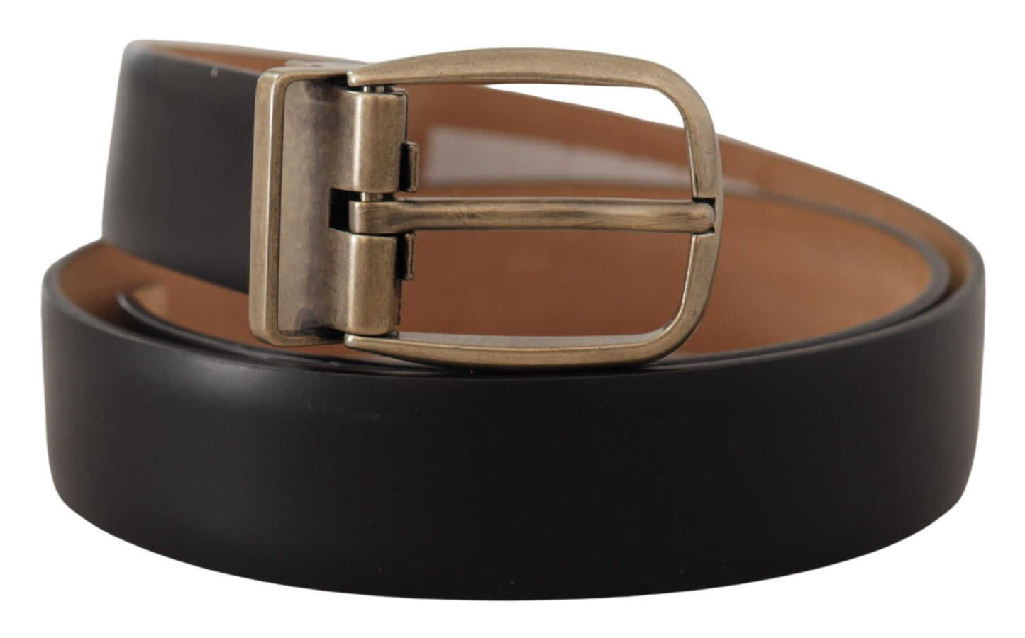 Elegant Black Leather Belt with Metal Buckle