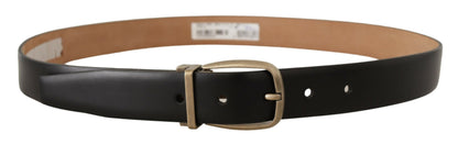 Elegant Black Leather Belt with Metal Buckle