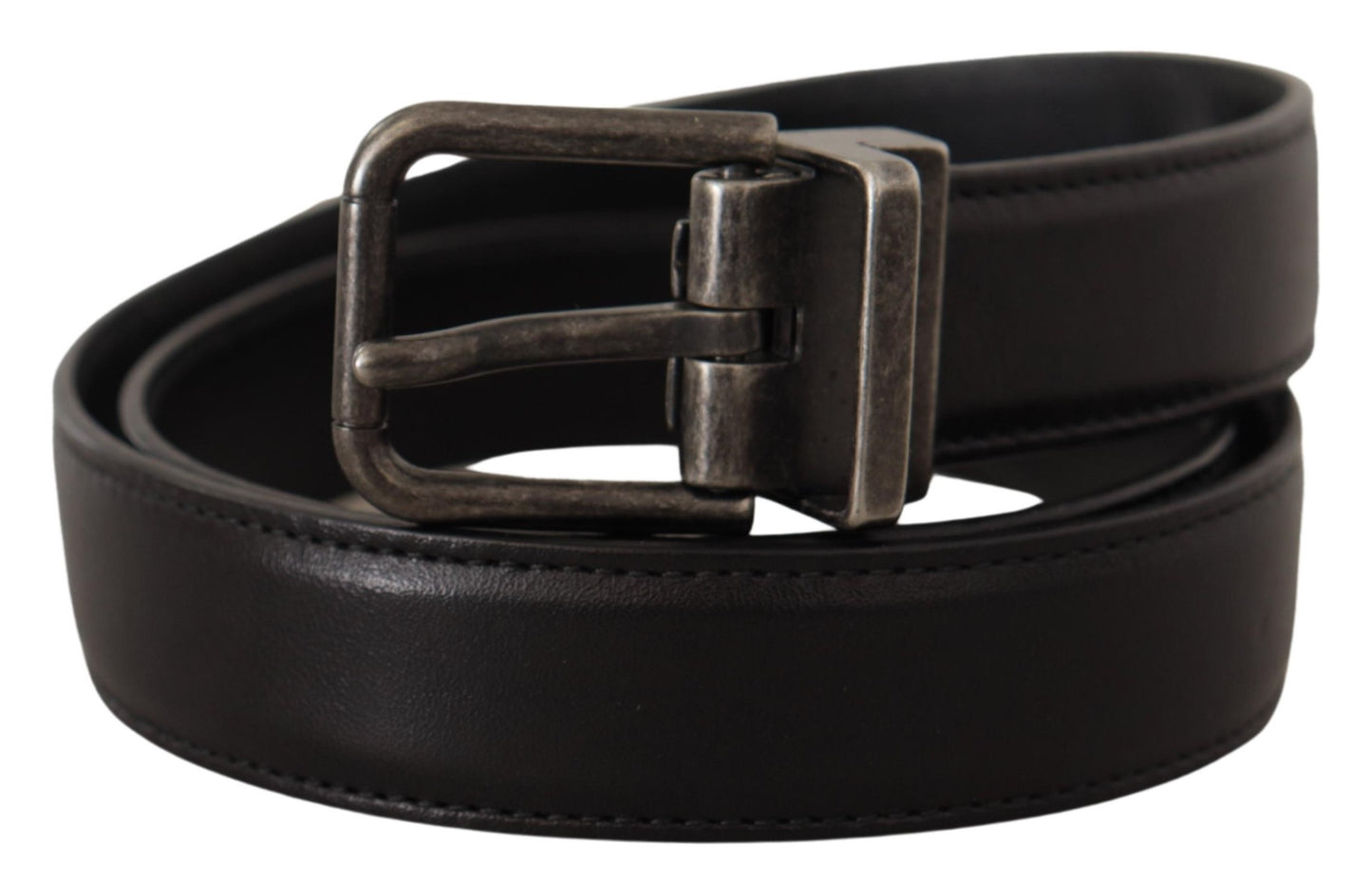 Elegant Black Leather Belt with Metal Buckle