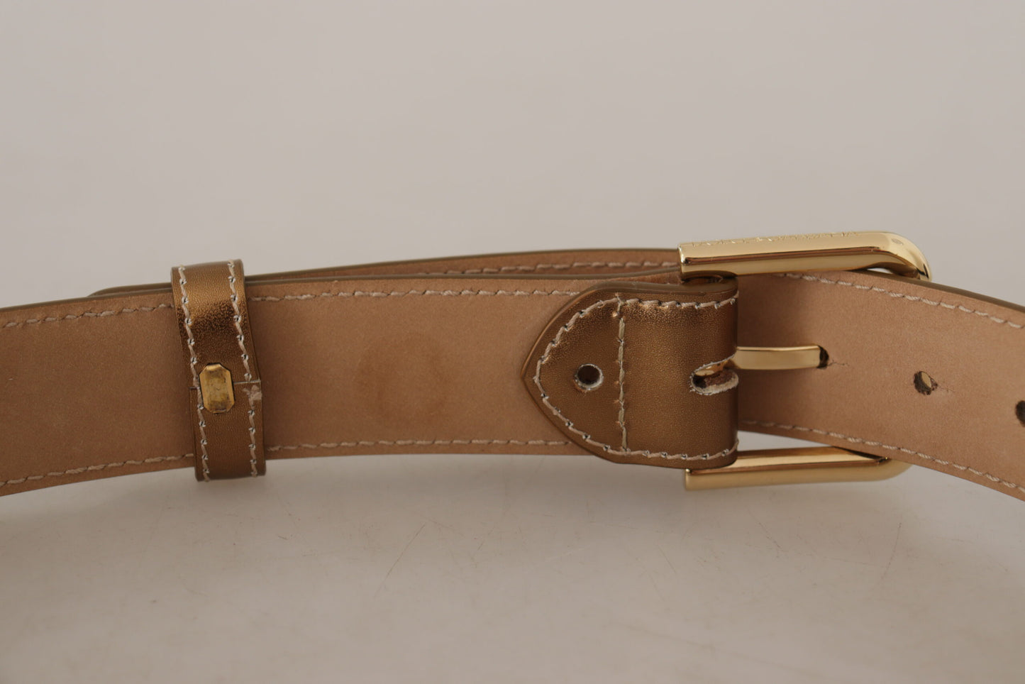 Elegant Bronze Leather Belt with Logo Buckle