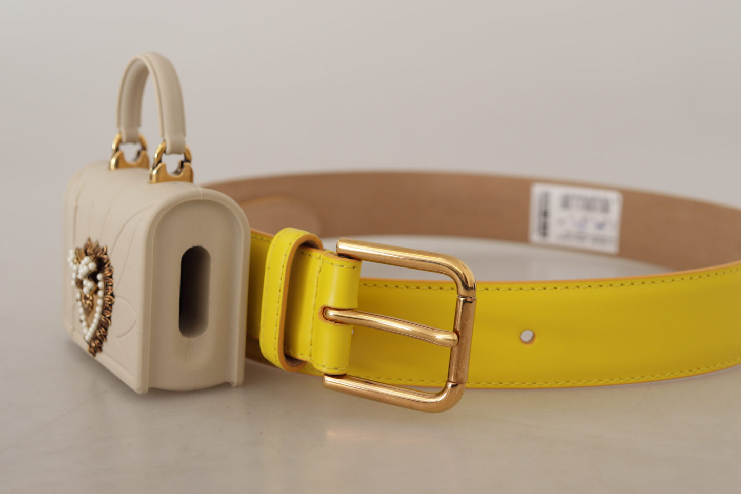 Chic Yellow Leather Belt with Headphone Case