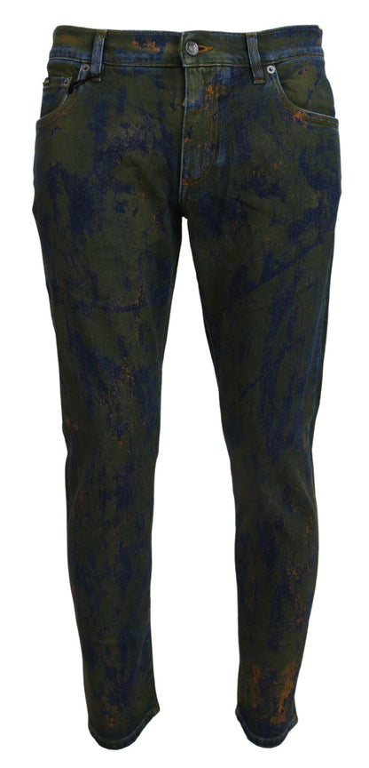 Chic Slim-Fit Denim Jeans in Green Wash