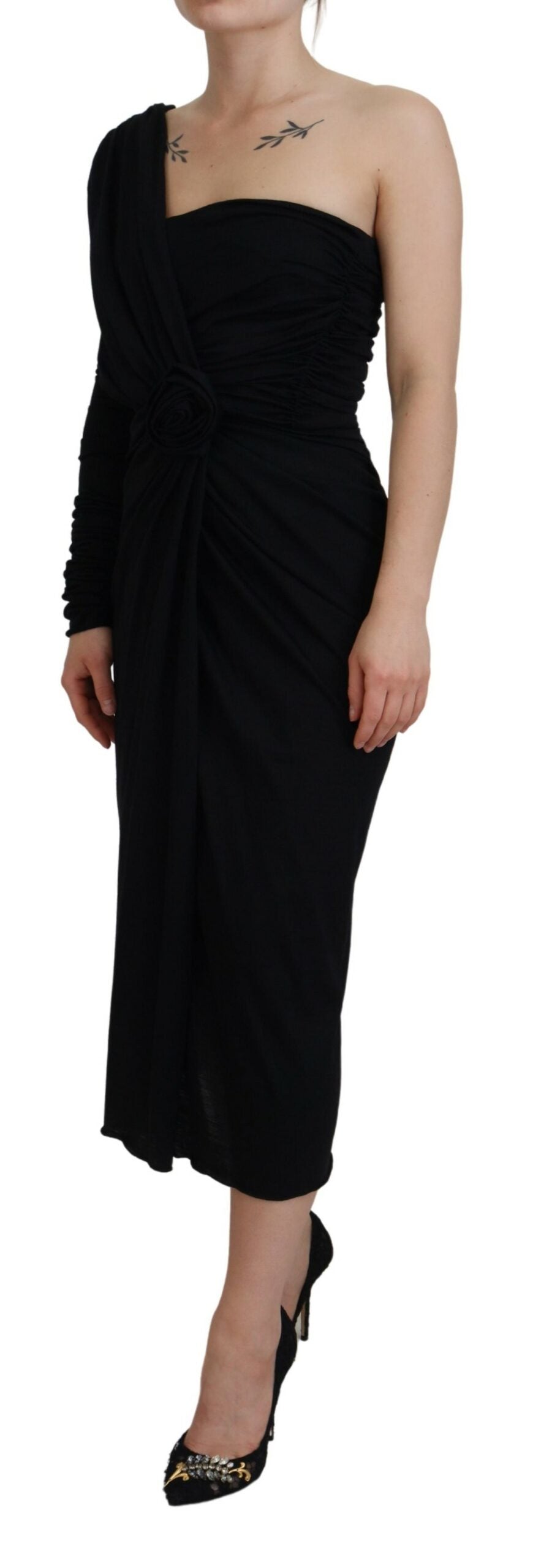 Elegant One-Shoulder Sheath Midi Dress