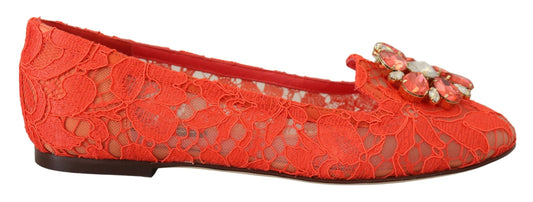 Elegant Lace Vally Flats in Coral Red