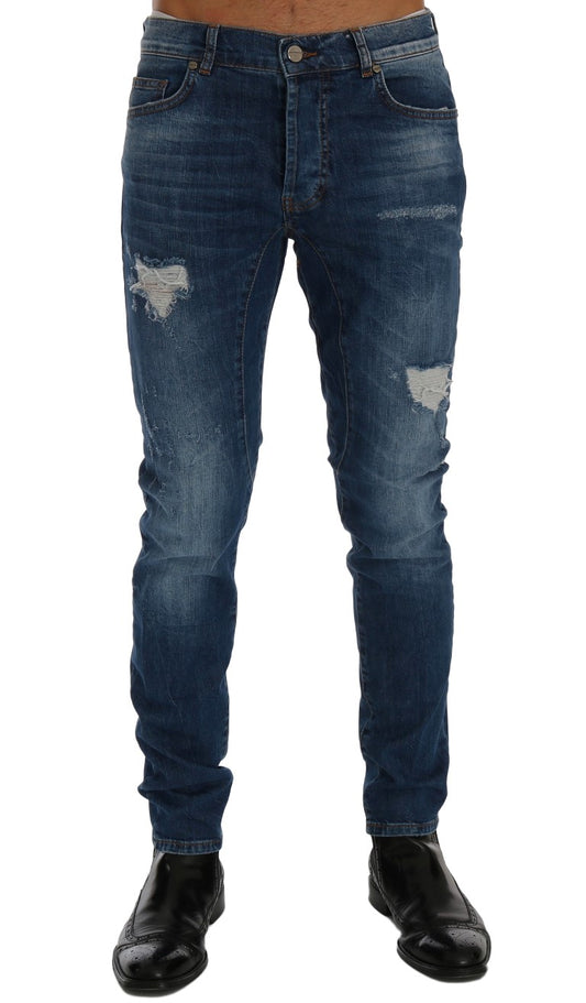 Chic Slim Fit Blue Distressed Jeans