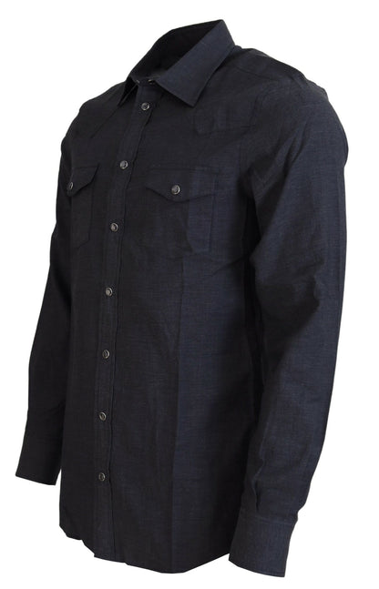 Elegant Gray Cotton Collared Shirt