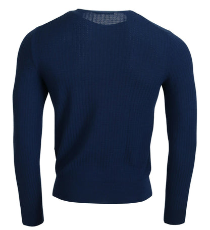 Elegant Blue Cashmere-Silk Men's Pullover