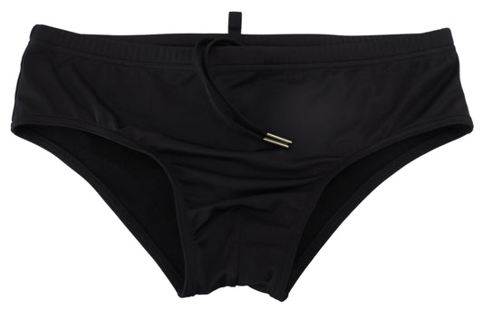 Elegant Black Swim Briefs with Orange Logo