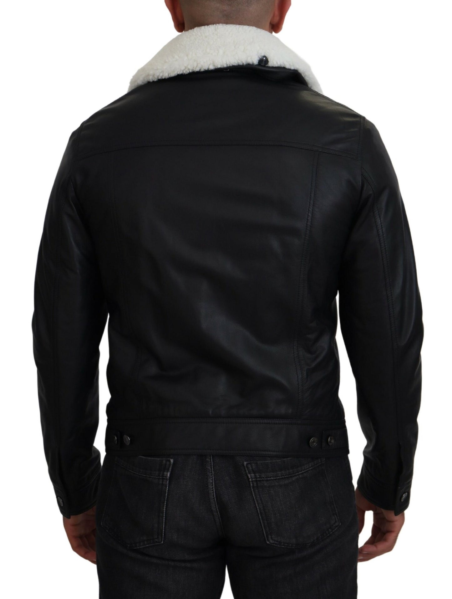 Elegant Black Leather Bomber Jacket