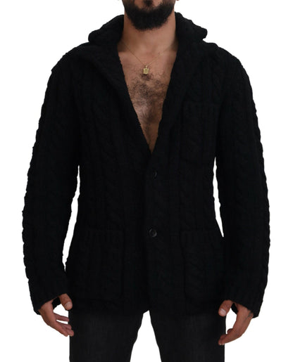 Elegant Black Wool-Cashmere Cardigan Sweater