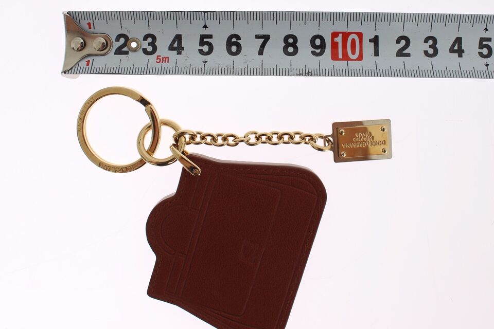 Elegant Brown Leather Keychain with Gold Detailing