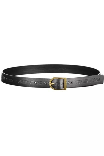 Elegant Black Leather Belt with Metal Buckle