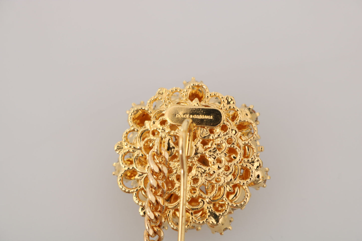 Exquisite Crystal-Embellished Gold Brooch