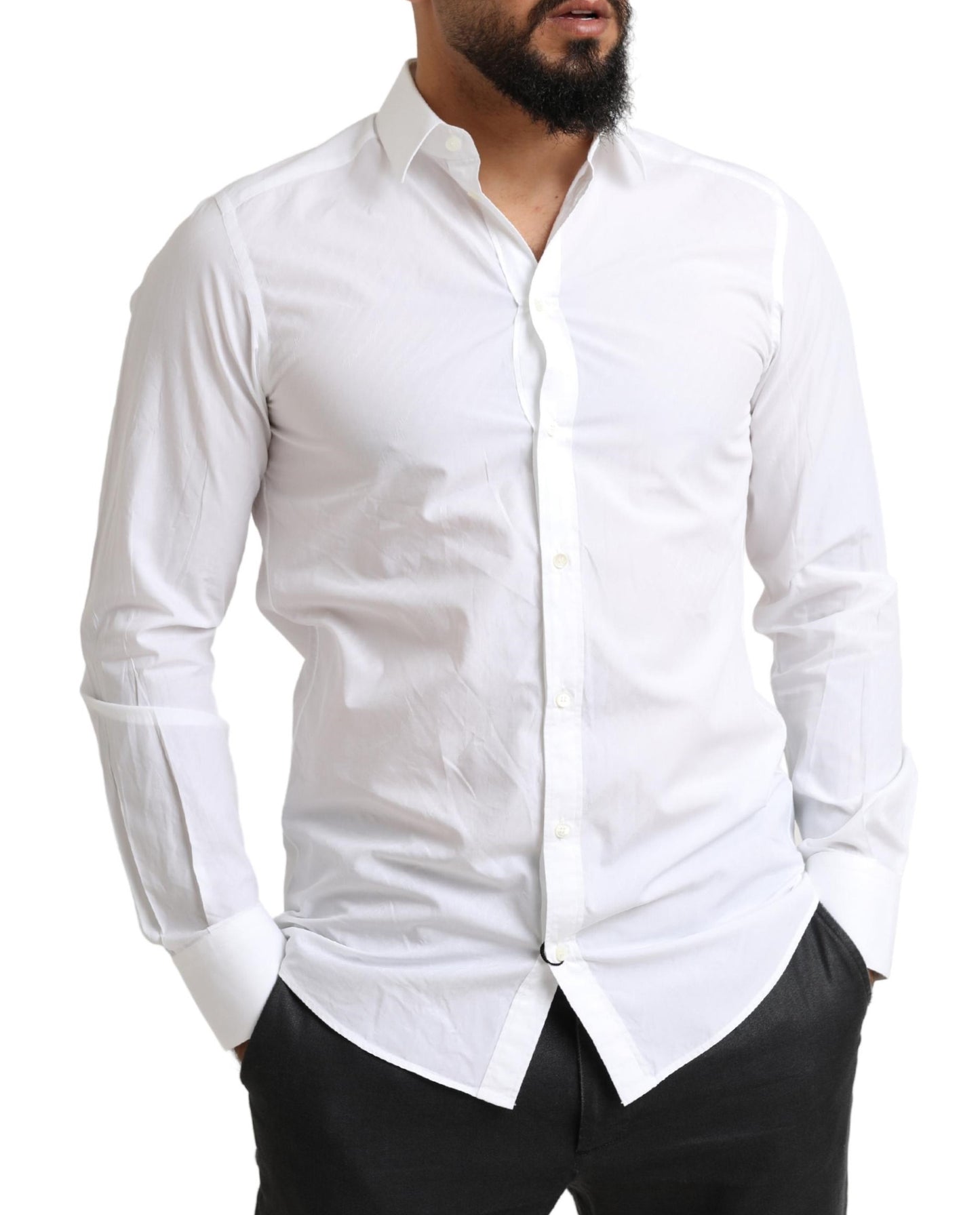 Elegant White Cotton Martini Dress Shirt