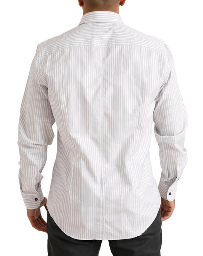 Elegant White Striped Cotton Dress Shirt