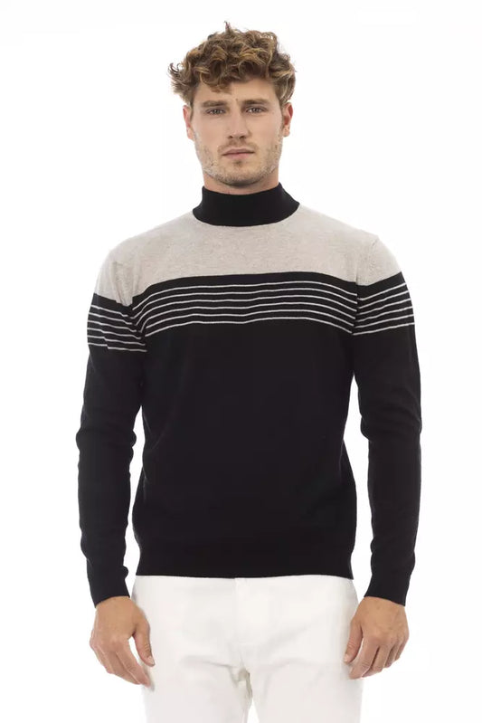 Black Viscose Men Sweater