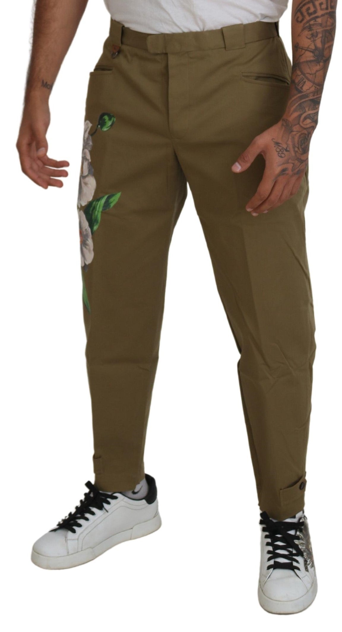 Exquisite Floral Beige Chino Pants