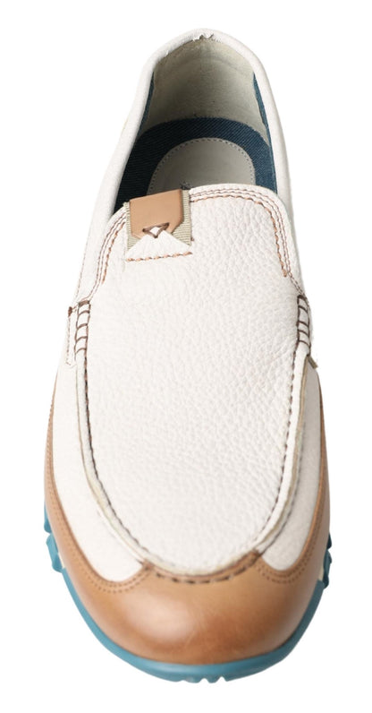 Elegant White Leather Slipper Loafers