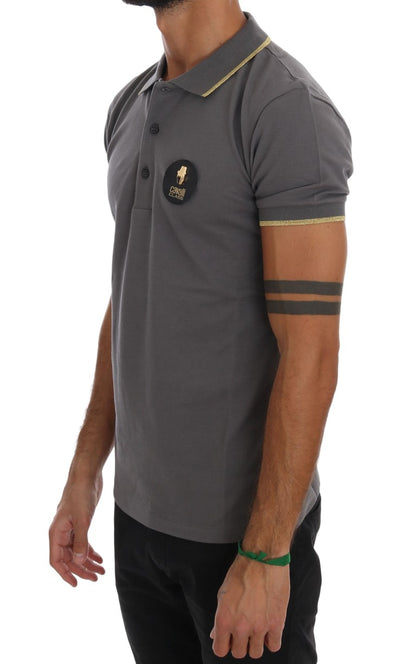 Elegant Grey Cotton Polo Shirt