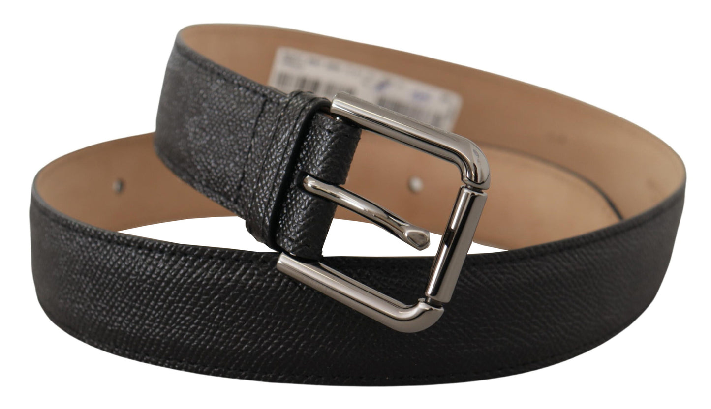 Elegant Black Leather Belt with Metal Buckle