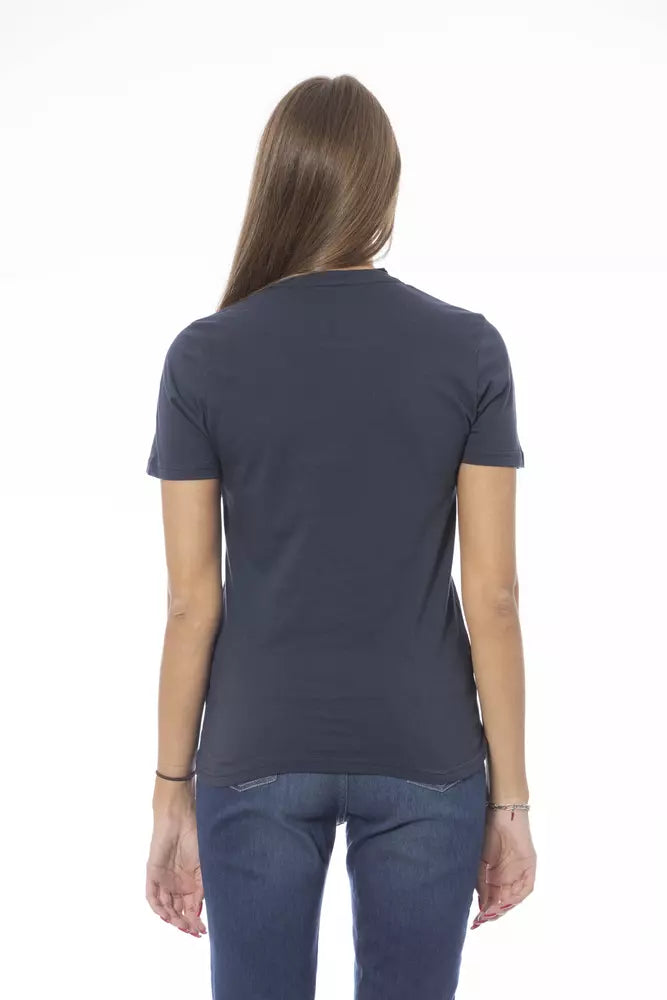 Blue Cotton Women T-Shirt