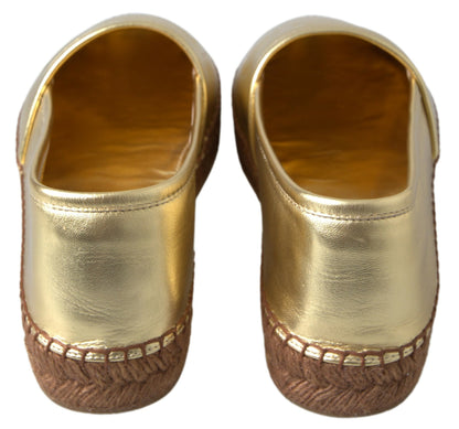 Golden Elegance Leather Espadrilles