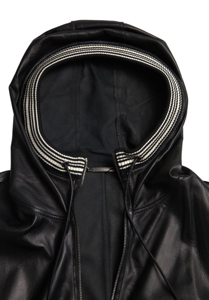 Elegant Black Leather Bomber Jacket