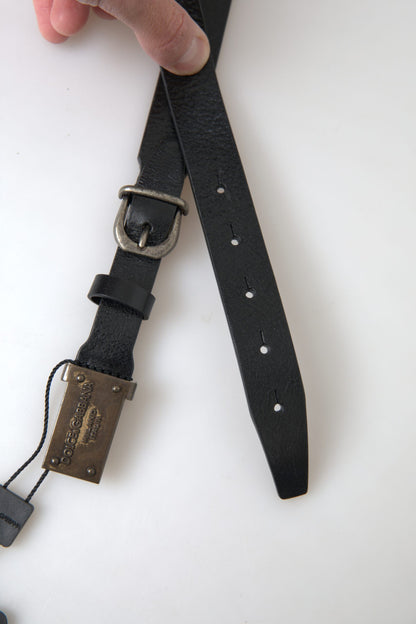 Elegant Black Leather Belt - Metal Buckle Closure