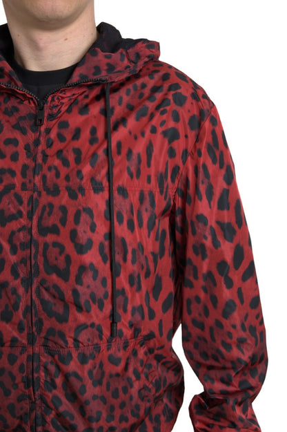 Red Leopard Hooded Bomber Jacket