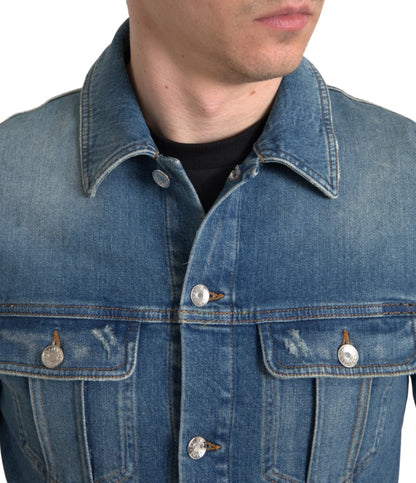 Elegant Blue Denim Stretch Jacket