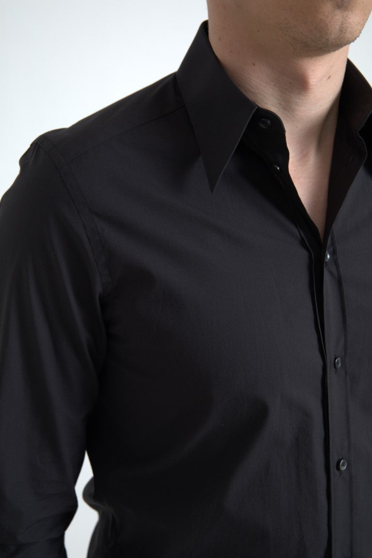 Elegant Slim Fit Black Cotton Dress Shirt