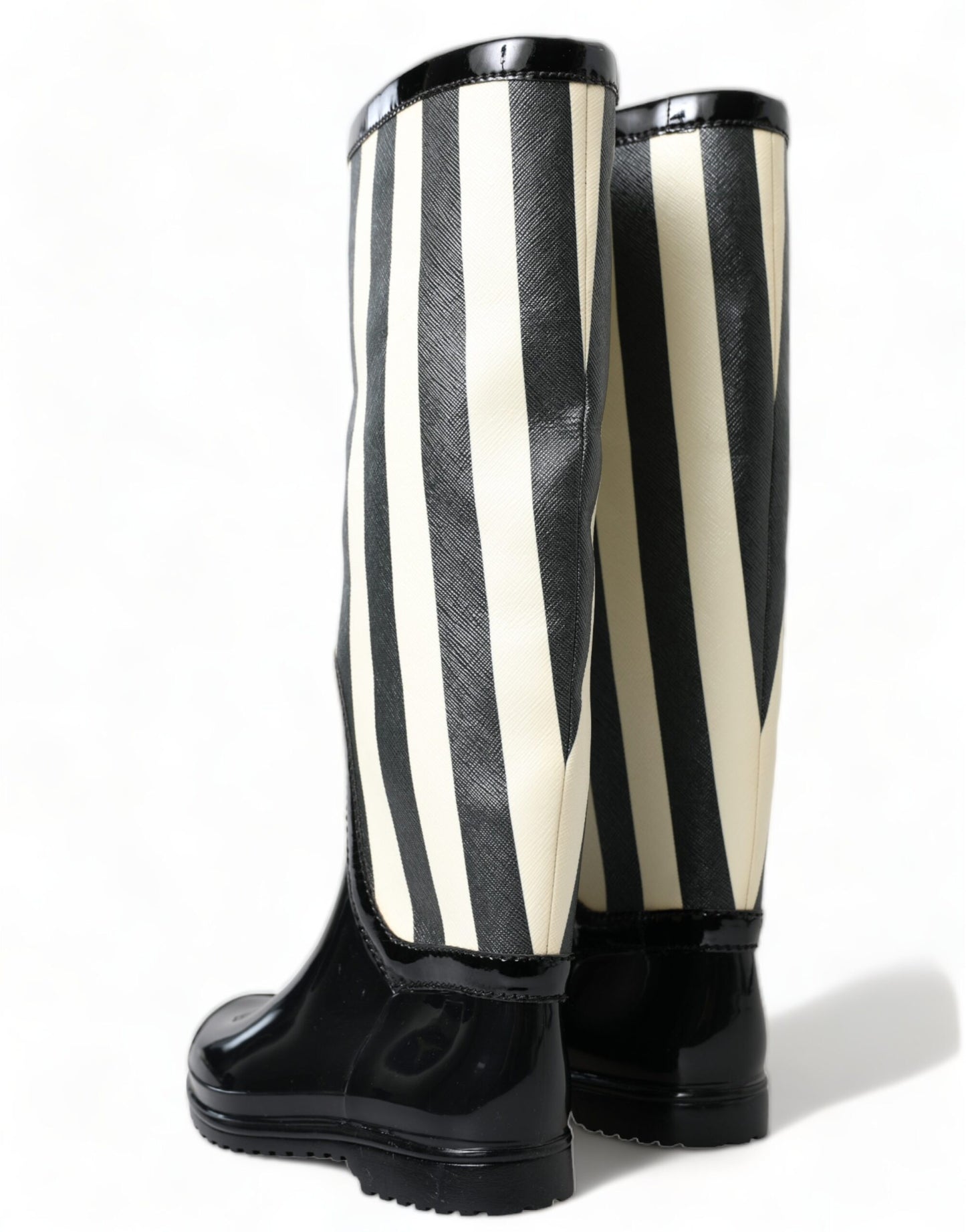 Black and White Striped Knee High Boots