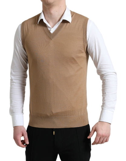 Elegant Sleeveless V-Neck Wool Sweater