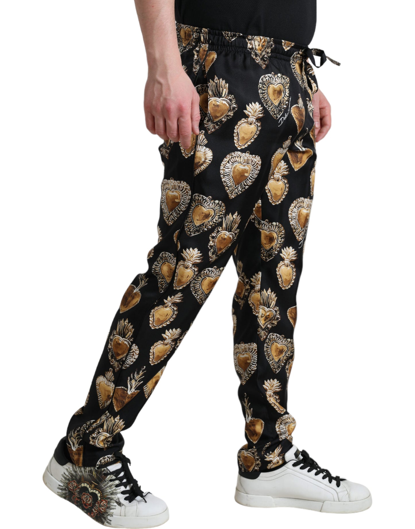 Chic Heart Print Silk Pajama Pants