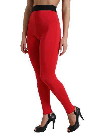 Elegant High Waist Red Leggings