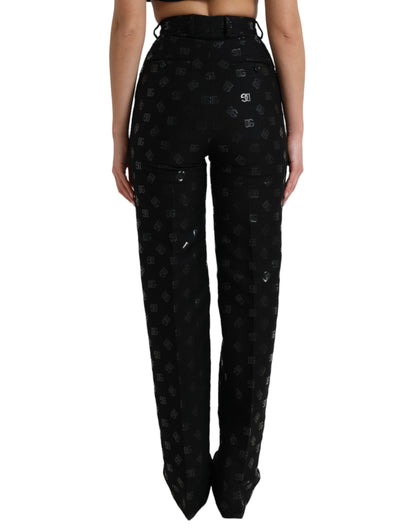 Chic High Waist Straight Pants with Logo Print