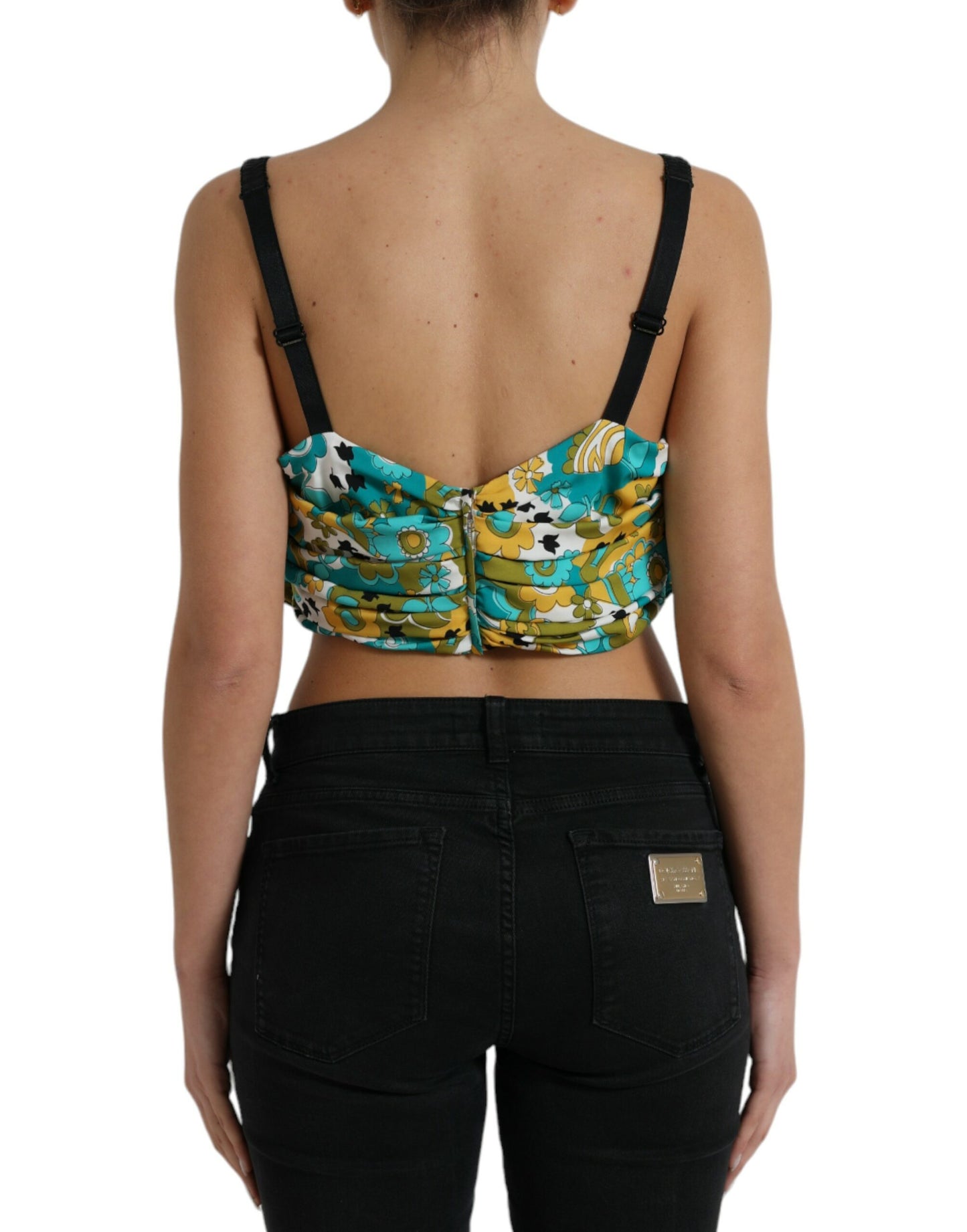 Elegant Floral Silk Blend Cropped Tank Top