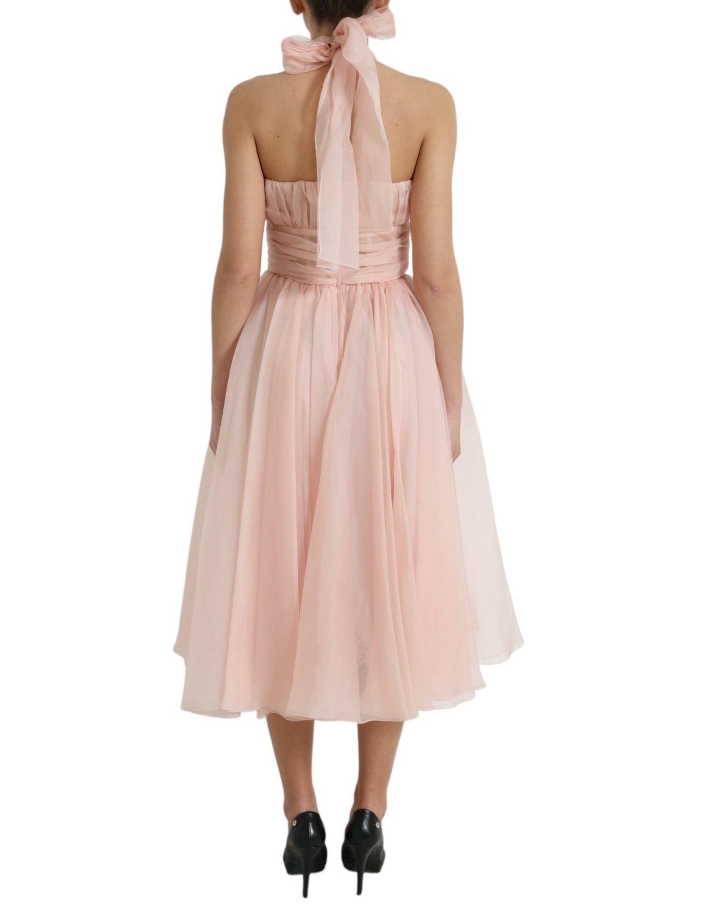 Elegant Silk Chiffon Halter Midi Dress