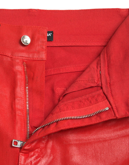 Elegant High-Waist Stretch Denim in Red