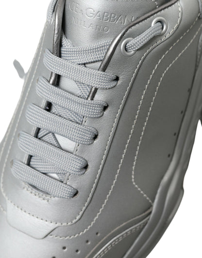 Elegant Silver Calfskin Leather Sneakers