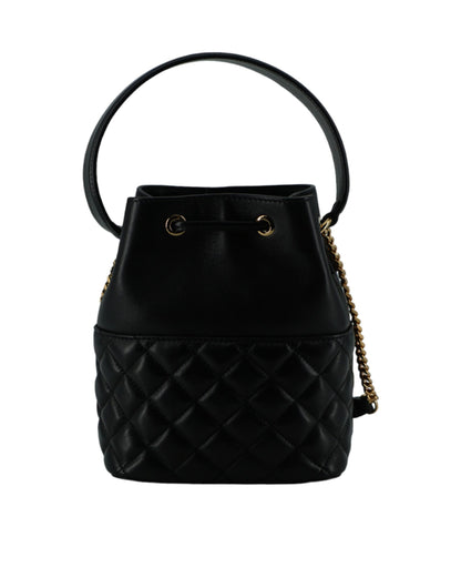 Elegant Black Leather Bucket Shoulder Bag