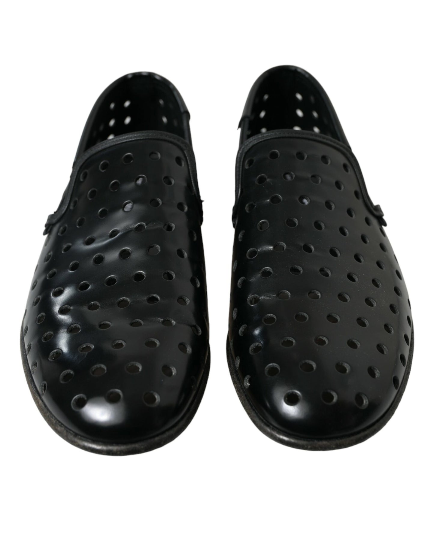 Elegant Black Leather Perforated Loafers