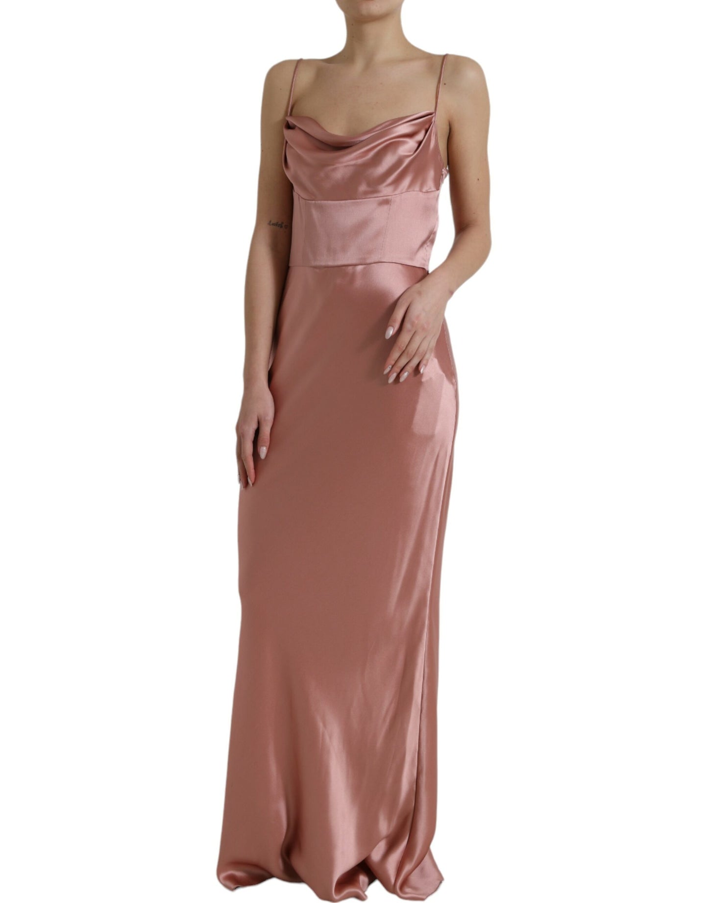 Elegant Long Silk Gown in Pink