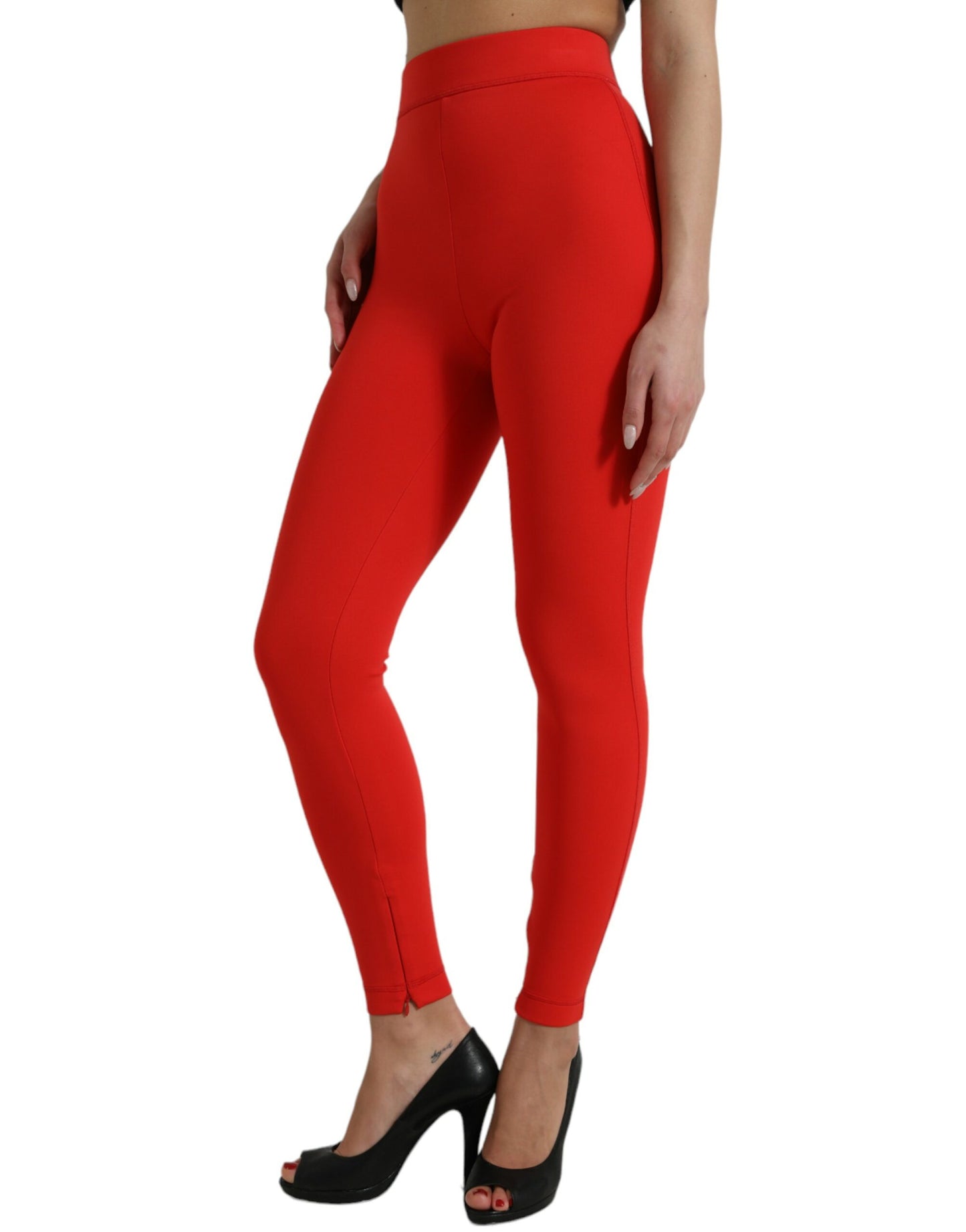 Elegant High Waist Red Leggings