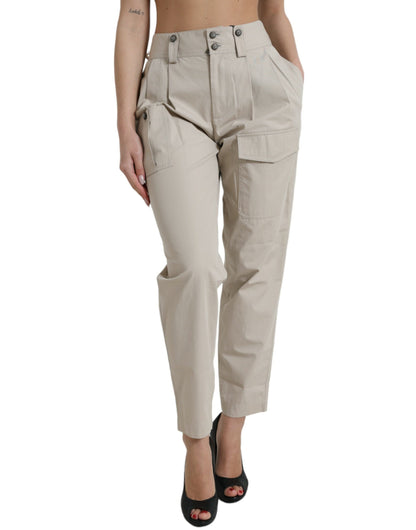 High-Waisted Tapered Fashion Pants - Beige